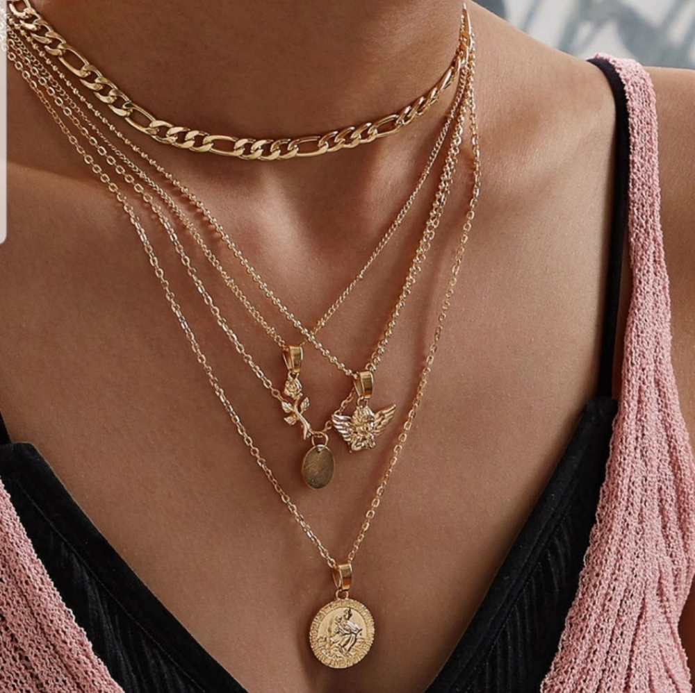 NWT Layered Gold Charm Necklace